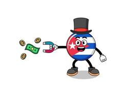 ilustración de personaje de la bandera de cuba atrapando dinero con un imán vector