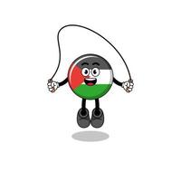 palestine flag mascot cartoon is playing skipping rope vector