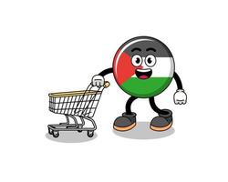 Cartoon of palestine flag holding a shopping trolley vector