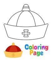 Coloring page with Chinese Hat for kids vector