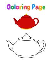 Coloring page with Teapot for kids vector