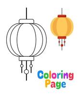 página para colorear con linterna china para niños vector