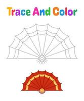 Folding Fan tracing worksheet for kids vector