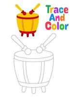 Drum tracing worksheet for kids vector