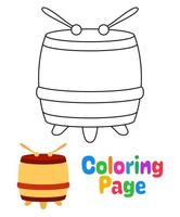 Coloring page with Chinese Drum for kids vector