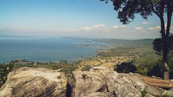 Hin Chang Si View Point  that can see the scenery of the Ubolratana Dam below  Sky, mountains and lakes. photo