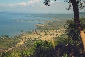 Hin Chang Si View Point  that can see the scenery of the Ubolratana Dam below  Sky, mountains and lakes. photo