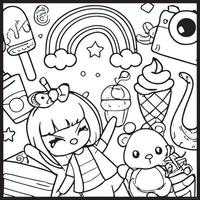 Kawaii Coloring Page For Kids vector