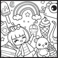 Kawaii Coloring Page For Kids vector