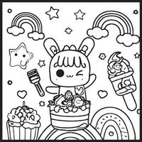 Kawaii Coloring Page For Kids vector