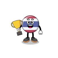 Cartoon mascot of thailand flag holding a trophy vector