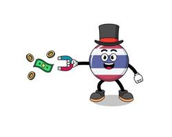 ilustración de personaje de la bandera de tailandia atrapando dinero con un imán vector