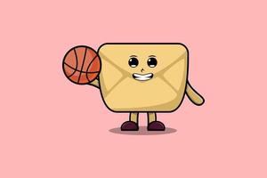 Cute cartoon Envelope character playing basketball vector