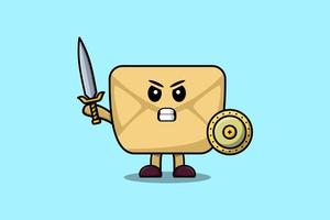 Cute cartoon Envelope holding sword and shield vector