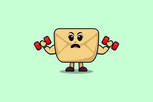 Cute cartoon Envelope is fitness with barbell vector