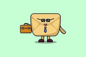 Cute cartoon Envelope businessman holding suitcase vector