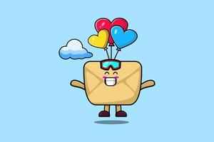 cartoon Envelope mascot is skydiving with balloon vector