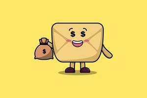 Cute cartoon Crazy rich Envelope with money bag vector