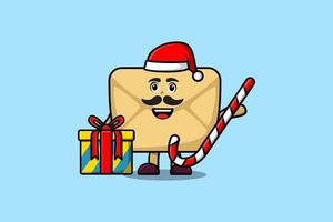 cute cartoon Envelope santa clause with candy cane vector