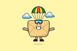 Cute cartoon Envelope is skydiving with parachute vector