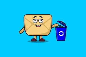 Cute cartoon Envelope throwing trash in the trash vector