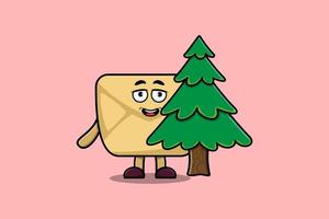 Cute cartoon Envelope character hiding tree vector