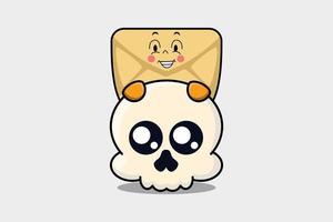 Cute Envelope cartoon character hiding in skull vector