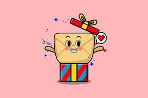 Cute cartoon Envelope out from big gift box look vector