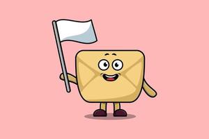 Cute cartoon Envelope character with white flag vector