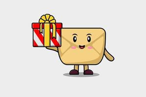 Cute cartoon Envelope character holding gift box vector