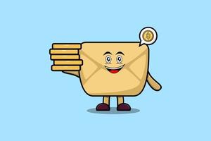 Cute cartoon Envelope holding in stacked gold coin vector