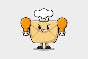 Cute cartoon Envelope chef hold two chicken thighs vector