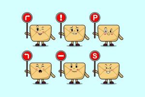 lindo personaje de dibujos animados sobre sostener señal de tráfico vector