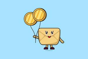 cartoon Envelope floating with gold coin balloon vector