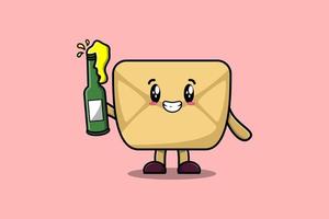 Cute cartoon character Envelope with soda bottle vector