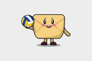 lindo personaje de sobre de dibujos animados jugando voleibol vector