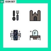 4 Universal Filledline Flat Color Signs Symbols of cutlery astrology restaurant castle tower tarot Editable Vector Design Elements