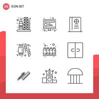 Pack of 9 Universal Outline Icons for Print Media on White Background vector