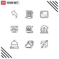 Pack of 9 Modern Outlines Signs and Symbols for Web Print Media such as plan monitor map graph computer Editable Vector Design Elements