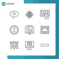 Vector Pack of 9 Outline Symbols Line Style Icon Set on White Background for Web and Mobile