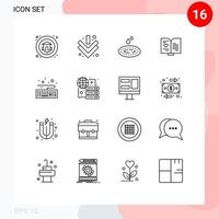 16 Universal Outline Signs Symbols of connect keyboard droop hardware heart Editable Vector Design Elements