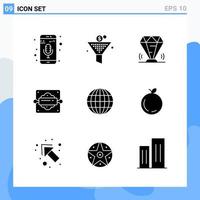 Modern 9 solid style icons Glyph Symbols for general use Creative Solid Icon Sign Isolated on White Background 9 Icons Pack Creative Black Icon vector background