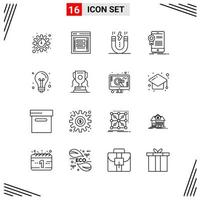 16 Icons Line Style Grid Based Creative Outline Symbols for Website Design Simple Line Icon Signs Isolated on White Background 16 Icon Set Creative Black Icon vector background