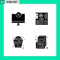 paquete de 4 símbolos de glifo de conjunto de iconos de estilo sólido para imprimir signos creativos aislados en fondo blanco 4 conjunto de iconos vector