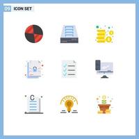 Modern Set of 9 Flat Colors Pictograph of monitor todo coins file protection Editable Vector Design Elements