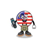 caricatura, ilustración, de, malasia, bandera, como, un, peluquero, hombre vector