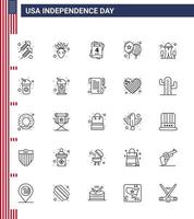 Happy Independence Day 25 Lines Icon Pack for Web and Print space landmark love building day Editable USA Day Vector Design Elements