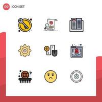 Modern Set of 9 Filledline Flat Colors Pictograph of connect gear research setting learning Editable Vector Design Elements