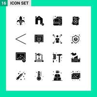 Set of 16 Modern UI Icons Symbols Signs for arrow world house passport fast food Editable Vector Design Elements