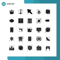 Pack of 25 Modern Solid Glyphs Signs and Symbols for Web Print Media such as business analytics arrow report airport Editable Vector Design Elements